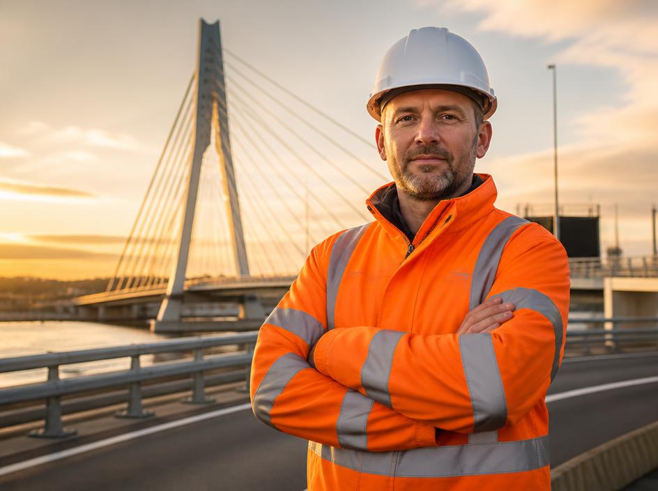Gecertificeerde verkeersregelaar in high-visibility veiligheidskleding