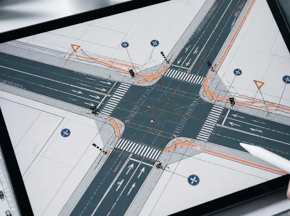 Detail van een verkeersplan op een digitale tablet